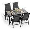 JUMMICO Set Tavolo e Sedie da Giardino, Composto da Tavolo 150 cm in Alluminio e 4 Sedie Pieghevoli, Tavolo da Giardino con Finitura a Vena di Legno con Sedie da Terrazza, Balcone(Grigio)