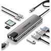 Lemorele Hub USB-C 9 in 1 in Alluminio, HDMI, Gigabit Ethernet, PD 100W | 2 USB-A 3.0 + USB-A 2.0, USB-C dati e SD/TF; hub in alluminio per notebook, periferiche e storage, per Windows e MacBook