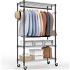 M MZG Appendiabiti resistente a 3 ripiani con ruote, in filo metallico regolabile, con aste e ganci laterali, per riporre i capi di abbigliamento, colore nero, 15,7 pollici di profondità x 29,5