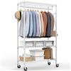 M MZG Appendiabiti resistente a 3 ripiani con ruote, regolabile, in filo metallico, con aste e ganci laterali, per riporre i capi di abbigliamento, colore bianco, 15,7 pollici di profondità x 29,5