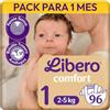Libero Comfort - Pannolini usa e getta per neonati, taglia 1, 2-5 kg, 96 pezzi, in polpa di cellulosa e polipropilene