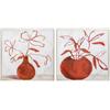 DRW Set di 2 quadri in tela di legno con cornice con vasi in bianco e rosso, 60 x 3,2 x 60 cm