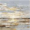 DRW Quadro su tela quadrata in legno di una marina, blu, bianco e oro, 120 x 120 x 3 cm