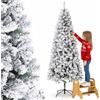 BAKAJI Albero di Natale Slim Molto Folto Ecologico e Ignifugo con Base a Croce in Ferro Pieghevole, Decorazione Natalizia Salvaspazio Foltissima con Rami Realistici (Bianco Saint Moritz, 210 cm)