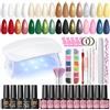 PEACECOLOR Kit Unghie Semipermanente Completo con Lampada,10 Colori Smalto in Gel Rosa Bianco Verde Glitter Base Coat e 4 tipi Top Coat Set Colori per Unghie Gel Completo
