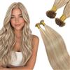 Ugeat Mini bonding extension biondo con riflessi 55 cm 50S 50G #P10/613 | Mini extension con cheratina, capelli veri, ciocche di capelli veri, castano dorato con biondo platino