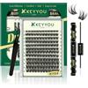 KEYYOU Kit per ciglia fai da te, curvatura a D, 8-16 mm, ciglia con legame | Ciglia a grappolo in fibra leggera morbida con pinzette per colla facili ciglia fai da te per la casa riutilizzabili senza