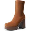 DREAM PAIRS Stivaletti da donna con plateau grosso, tacco alto, punta quadrata, leggeri, comodi, per feste, stivaletti da donna