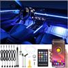 QAUBEN 8 m Kit di illuminazione ambientale per auto in fibra ottica Bluetooth App Control + telecomando RF 64 colori Musica multicolore Kit di illuminazione interna 12V 1W