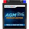 Electronicx Batteria Moto AGM Premium YB12A-A 12V 12Ah 150A - Avviamento potente, sigillata, senza manutenzione, compatta - Per scooter, moto, quad, ATV - Batteria offroad powersport