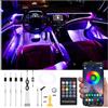 QAUBEN Automobile Interno Illuminazione Ambiente Fibra Ottica RGB 64 Colori Multicolore Musica Automobile Footwell Kit di illuminazione con accendino e microfono App, DC 12V-24V 1W 5m