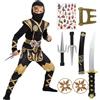Kitimi Costume da Ninja,Ninja Halloween Costume con accessori, Halloween da Ninja per Bambini Feste a Tema Cosplay Natale Carnevale Festa Regalo di Compleanno Verde D'oro