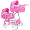 Dolly Tots Evalite Passeggino Gemellare Bambole a Pois Rosa| Passeggino e Carrozzina Doppia con Manico Regolabile e Diverse Opzioni di Seduta|Passeggino Bambole Adatto ai 3 Anni in Su, taglia unica