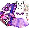 Tacobear 5 Pezzi Costume Halloween Bambini Bambina Ali di Farfalla con Maschera Tutu Gonna Cerchietto Tatuaggi Mantello Farfalla Costume da Fata Farfalla Festa Compleanno Carnevale Cosplay
