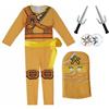Delanhon Costume da guerriero ninja per bambini, blu, verde, rosso, oro, con accessori per maschera