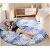 Homaxy Tappeto a pelo lungo per soggiorno, rotondo, 200 x 200 cm, rotondo | Fondo antiscivolo, morbido, lavabile, moderno, per cameretta dei bambini, camera da letto, blu e bianco