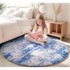 Homaxy Tappeto a pelo lungo per soggiorno, rotondo, 120 x 120 cm, rotondo | Fondo antiscivolo, morbido, lavabile, moderno, per cameretta dei bambini, camera da letto, blu e bianco