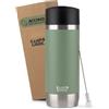 Campo Libre.® ANTO Tazza Termica - Termos Caffè Premium con Coperchio One-Touch, Thermos Caffe in Acciaio Inox a Doppia Parete, Mantiene le Bevande Calde per 6 h. Ideale per l'Auto. Verde, 350ml