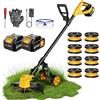 reffmov Decespugliatore a Batteria con Ruota, 36CM Tagliaerba a Batteria con 2 × 3,0 Ah Batteria e Caricatore, Motore Brushless da 800W, 3 in 1 Decespugliatore Elettrico con 8 Bobine di Ricambio per Giardino