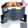 Flammenwerk Braciere in acciaio inox senza fumo, Ø 56 cm, a basso consumo di fumo grazie al bruciatore turbo | 2 in 1 braciere e barbecue per giardino, campeggio e terrazzo, per legno e pellet senza fumo