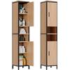ELUCHANG Mobiletto Bagno Salvaspazio,Armadio da Bagno Alto con 2 Ante, Colonna Bagno da Terra con Ripiani Regolabili,Scomparto Aperto,per Soggiorno,Bagno,Ingresso,Rovere chiaro+Bianco,30X30X174cm