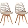 JZGORC Set di 2 Sedie da Sala da Pranzo, Sedia da Cucina con Schienale in Rete Cava e Gambe in Legno di Faggio, Sedia da Soggiorno con Cuscino Morbido in Pelle PU - Cachi