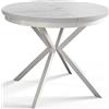 AlpiMeble Tavolo da Pranzo Allungabile, 90-170 cm, marmo | Tavolo da Pranzo Rotondo, Tavolo Allungabile, Tavolo da Soggiorno, con Gambe in Metallo di Colore Bianco, Collezione Bergo