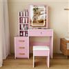 Kelodan Elegante Toeletta Trucco con Specchio e Illuminazione, Set Trucco con Sgabello Morbido, Specchio con Luce Regolabile a 3 Colori, 4 Cassetti, Postazione Trucco Bambina da Camera da Letto, Rosa