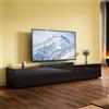 SUNXURY Mobile TV basso 200 cm, montaggio a parete e supporto, ante a battente con cerniere ammortizzate, illuminazione a LED con cerniere, mobile TV per piccoli appartamenti