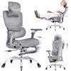 LarkLeaves Sedia da Ufficio Ergonomica in Rete con Poggiapiedi e Supporto Lombare 2D, Braccioli 6D e Poggiatesta 3D con Appendiabiti, Reclinabile 145° per Smart Working e Studio, Grigio