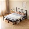 AufuN Letto in metallo, 140 x 200 cm, con struttura in metallo, con testiera per letto singolo/camera degli ospiti, portata: 250 kg, con 13 doghe a doghe, letto base, colore nero