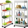 Retoo Carrello da cucina a 4 ripiani, carrello da cucina su rotelle, scaffale per nicchia, mensola da bagno, mensola per cucina, bagno, camera da letto, ufficio, cameretta dei bambini, 65 x 11,5 x