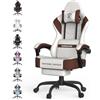 Lointain Poltrona Gaming con Poggiapiedi e Massaggio, Beige-Marrone | Sedia da Scrivania in Tessuto con Seduta Ampia da 51 cm, Altezza Regolabile 40-52 cm e Braccioli Sincronizzati per PC