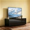 SUNXURY Mobile basso per TV da 100 cm, montaggio a parete e piedistallo, ante a battente con cerniere ammortizzate, illuminazione a LED, mobile TV per piccoli appartamenti, soggiorno e camera da letto