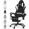 Lointain Sedia Gaming con Poggiapiedi e Massaggio, Nero | Poltrona Gamer in Tessuto con Seduta Ampia da 51 cm, Schienale Reclinabile a 135° e Braccioli Sincronizzati per PC