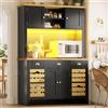 Ktipm Armadio Credenza Cucina Alta a LED con Cesto Portaoggetti, Nero | Mobili Cucina Mobiletto Soggiorno con 4 Ante e 3 Cassetti, Dispositivo Antiribaltamento e Ripiano Regolabile, 120x40x188 cm