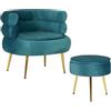 Il Gruppone Passione Casa IlGruppone Poltrona Camera da Letto e Salotto in Velluto con Poggiapiedi Contenitore - Poltroncina Relax Moderna con Gambe in Metallo Placcato Oro - Design Moderno (Petrolio)