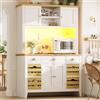 Ktipm Armadio Credenza Cucina Alta a LED con Cesto Portaoggetti, Bianco | Mobili Cucina Mobiletto Soggiorno con 4 Ante e 3 Cassetti, Dispositivo Antiribaltamento e Ripiano Regolabile, 120x40x188 cm