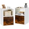 COSTWAY Set 2 Comodini Camera da letto 59 x 40 x 40cm, Armadietto Moderno con Scomparto Aperto e Ante, Mobile Salvaspazio per Ufficio, Soggiorno e Camerretta (Bianco)