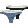 Calvin Klein Donna Perizomi Confezione da 2 con Fascia con Logo, Multicolore (Black/Blue Tulip), L