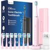 Coulax Pro Sonic - Spazzolino elettrico sonico da viaggio, spazzolino elettrico sonico, con 8 teste, 5 modalità, timer, colore rosa chiaro