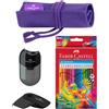 Faber-Castell - Astuccio in cotone viola, 18 matite colorate e accessori | Set con 18 matite colorate ergonomiche, gomma e temperino doppio per la scuola, il tempo libero e i progetti creativi