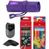 Faber-Castell - Astuccio in cotone viola, 22 matite colorate e accessori | Set da disegno con 22 matite colorate, gomma e temperino doppio per la scuola, il tempo libero e i progetti creativi