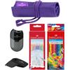 Faber-Castell - Astuccio in cotone viola, 22 matite colorate e accessori | Set da disegno con 22 matite colorate, gomma e temperino doppio per la scuola, il tempo libero e i progetti creativi