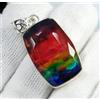 Naturale 50.70 KT Ammolite Pendente Argento Certificato Doppietto Organico Gemma