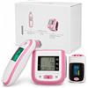 MONTY SOUL Kit Salute Portatile 3 in 1 con Pulsossimetro da Dito, Misuratore di Pressione Sanguigna e Termometro Frontale e Auricolare, Display OLED e LCD (Rosa)