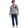 NavyBlue Yacht Pigiama Uomo Invernale in Cotone Caldo Interlock - Completo da Notte Due Pezzi Chiuso -