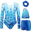 Arshiner Body da Ginnastica Ragazze Ginnastica Leotards Body Danza Bambini | Maniche Lunghe Ginnastica Leotards 4 Pezzi Bambina con Pantaloncini Tutina Intera Borsa e Fascia per Danza Balletto 3-12 Anni