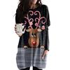 OMZIN Donna Natale Felpe Manica Lunga Natale Fiocco di Neve Stampa Maglione T-Shirts Natale Felpa Maglione Nero Alce XXL