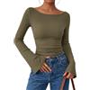 Cicy Bell Maglia da donna a maniche lunghe, elegante maglia | maniche a campana, stretto, Y2K, vestibilità aderente, scollo a barca, maniche lunghe, maglione, crop, autunno
